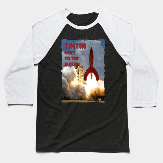 Tintin goes to the Moon Baseball T-Shirt by CrawfordFlemingDesigns